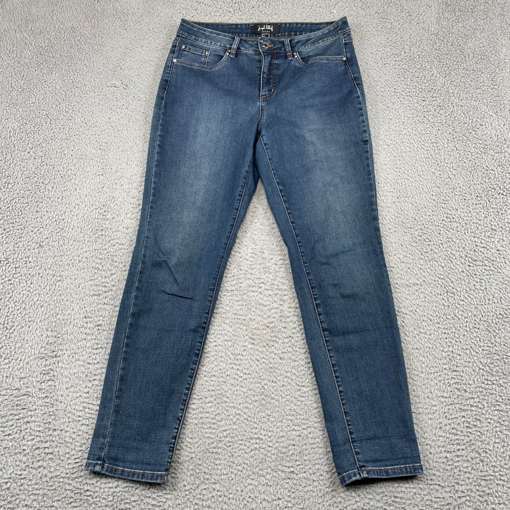 Joseph Ribkoff Jeans Women 12 Blue Slim Leg Mid Rise Rhinestone Accents Stretch